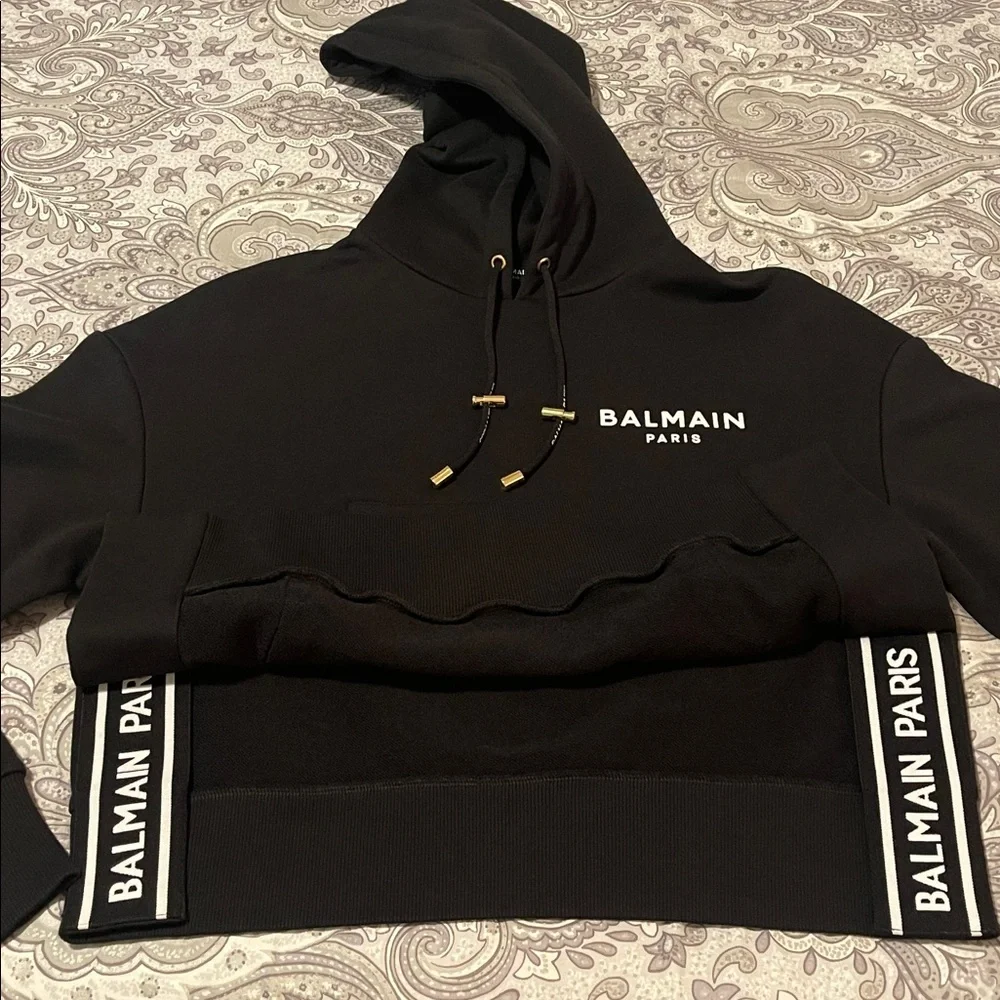 Balmain Black Cropped Hoodie - Picture 4 of 10